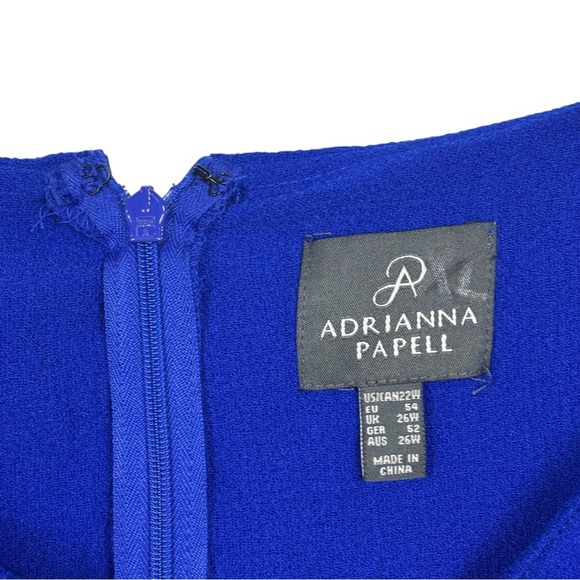 ADRIANNA PAPELL IRIS BLUE DRAPED BLOUSON SLEEVE CAPE COCKTAIL DRESS - Picture 11 of 13